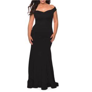 La Femme Curve Sz 14 Black Off the Shoulder Gown